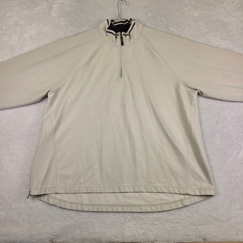 Hugo Boss Golf Mens XXL Beige Quarter Zip Pullover Striped Collar Performance